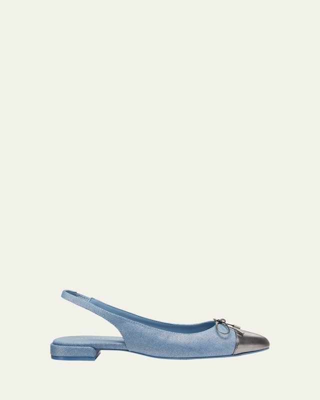 Sleek Denim Bow Slingback Ballerina Flats